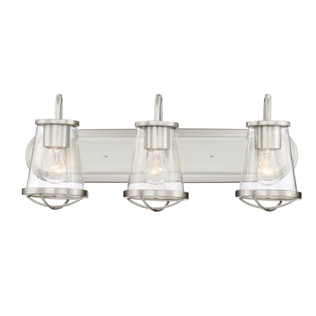 Designers Fountain Darby 24in 3-Light Satin Platinum Industrial Indoor Vanity Light with Clear Seeded Glass Shades 87003-SP